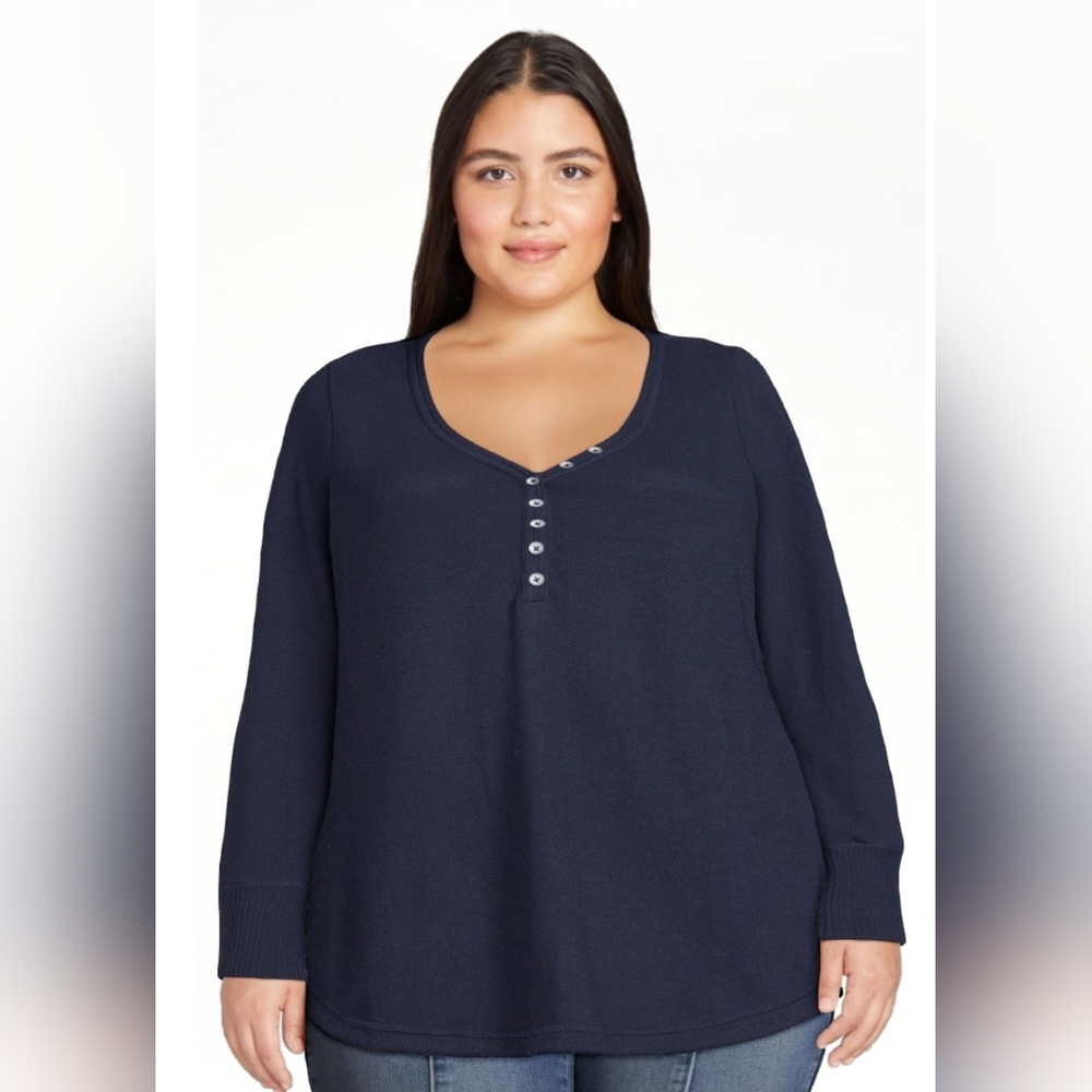 Women's Navy Henley Tee